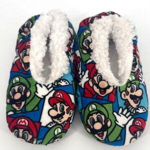 Nintendo Super Mario Luigi Kids Fleece Slippers Sherpa Lined Non-Slip Multicolor